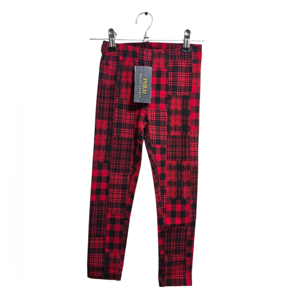 Polo Ralph Lauren Red Tartan Plaid Pony Logo Cotton Girls Leggings Size 5